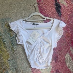 NWT Zara Ruffled Crop Top White